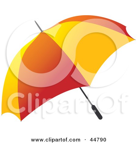 Royalty-free (RF) Clipart Illustration of a Red And Yellow Open Umbrella by Lal Perera