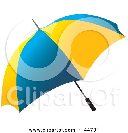Royalty-free (RF) Clipart Illustration of a Blue And Yellow Open Umbrella by Lal Perera
