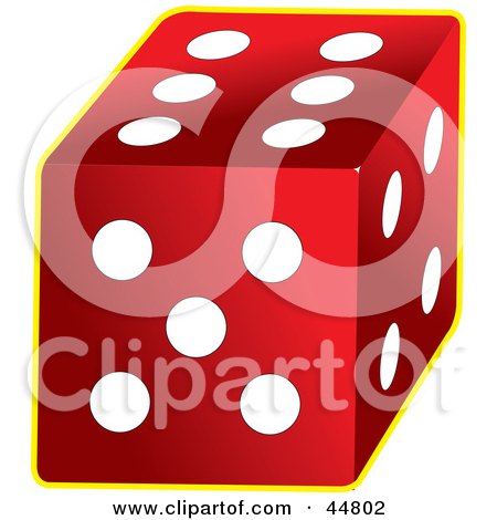 Royalty-free (RF) Clipart Illustration of a Red Dice With Six White Dots On The Top by Lal Perera