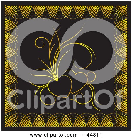 Royalty-free (RF) Clipart Illustration of a Black Background With Golden Trim And Hearts by Lal Perera