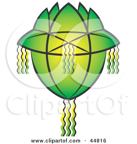 Royalty-free (RF) Clipart Illustration of a Glowing Green Vesak Koodu Lantern by Lal Perera
