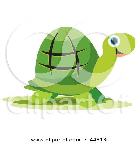 Royalty-free (RF) Clipart Illustration of a Happy Green Tortoise Character With Blue Eyes by Lal Perera