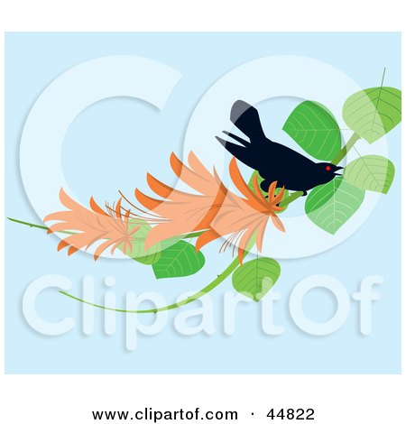 Royalty-free (RF) Clipart Illustration of a Singing Cuckoo Bird On A Flowering Tree Branch by Lal Perera