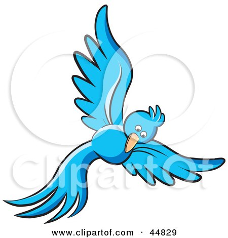 Royalty-free (RF) Clipart Illustration of a Flying Long Tailed Blue Bird Looking Down by Lal Perera