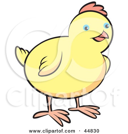 Royalty-free (RF) Clipart Illustration of a Chubby Yellow Spring Chick With Blue Eyes by Lal Perera