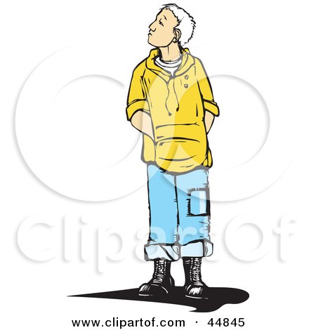 Royalty-free (RF) Clipart Illustration of a Curious White Haired Boy In A Hoody, Looking Up And To The Left by xunantunich