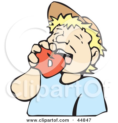 Royalty-free (RF) Clipart Illustration of a Hungry Boy Biting An Apple by xunantunich