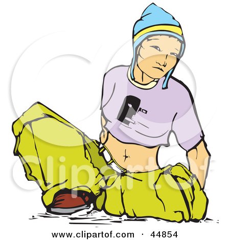 Royalty-free (RF) Clipart Illustration of a Sitting Girl In A Hat And Baggy Pants by xunantunich