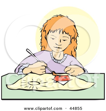 Royalty-free (RF) Clipart Illustration of a Focused Girl Painting A Picture Of A House by xunantunich