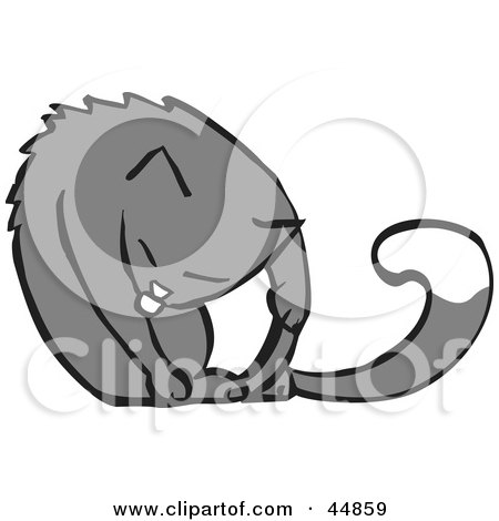 Royalty-free (RF) Clipart Illustration of a White And Gray Cat Grooming Its Front Leg by xunantunich