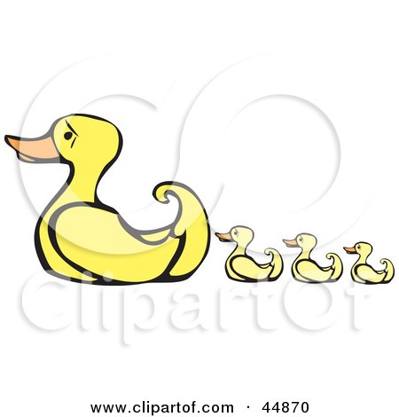 Royalty-free (RF) Clipart Illustration of a Mother Duck Leading Her Yellow Ducklings by xunantunich