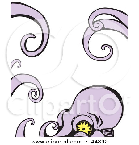 Royalty-free (RF) Clipart Illustration of a Menacing Purple Octopus With Tentacles Framing The Scene by xunantunich