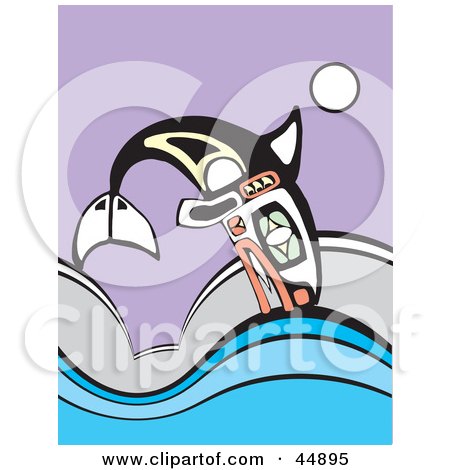 Royalty-free (RF) Clipart Illustration of an Aboriginal Styled Whale Leaping Over Waves by xunantunich