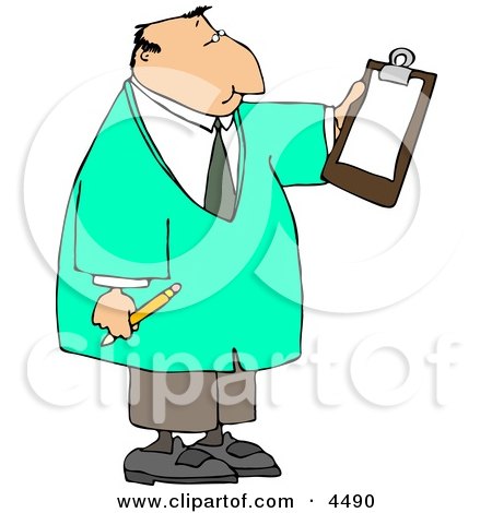 Male Doctor Reading Checklist On Clipboard and Holding a Pencil Clipart by djart