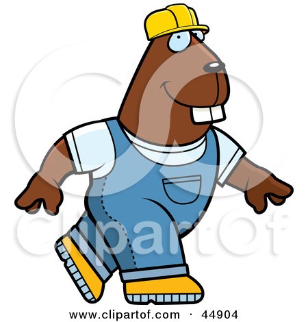 Royalty-free (RF) Clipart Illustration of a Walking Builder Beaver In Overalls And A Hard Hat by Cory Thoman