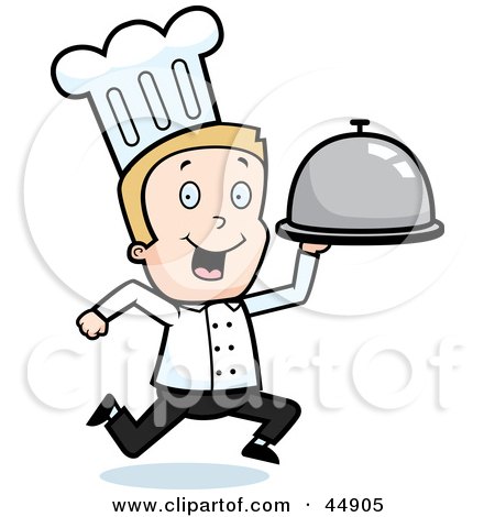 Royalty-free (RF) Clipart Illustration of a Toon Guy Chef Character Running With A Platter by Cory Thoman