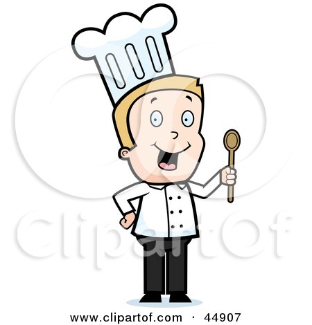 Royalty-free (RF) Clipart Illustration of a Toon Guy Chef Character Holding A Spoon by Cory Thoman