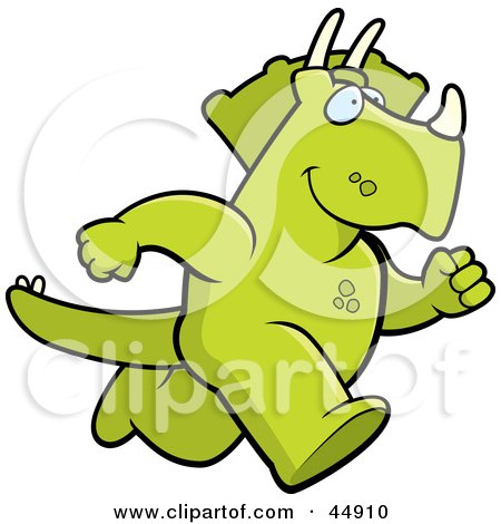 Royalty-free (RF) Clipart Illustration of a Running Green Triceratops Character by Cory Thoman