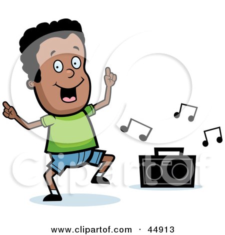 Royalty-free (RF) Clipart Illustration of a Dancing African American Boy Character With A Boom Box by Cory Thoman