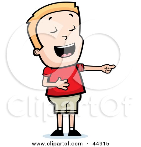 Royalty-free (RF) Clipart Illustration of a Blond Caucasian Boy Character Laughing And Pointing by Cory Thoman