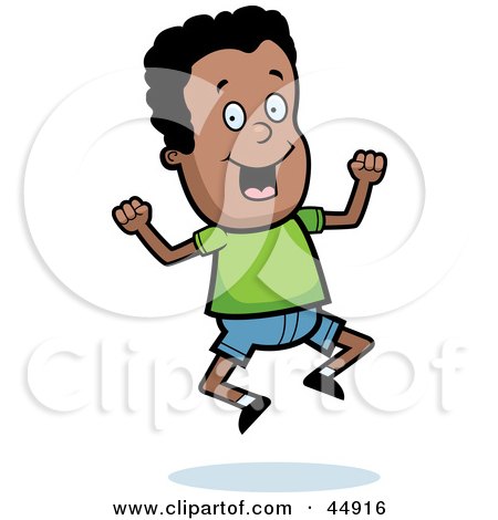 Royalty-free (RF) Clipart Illustration of a Jumping Energetic African American Boy Character by Cory Thoman