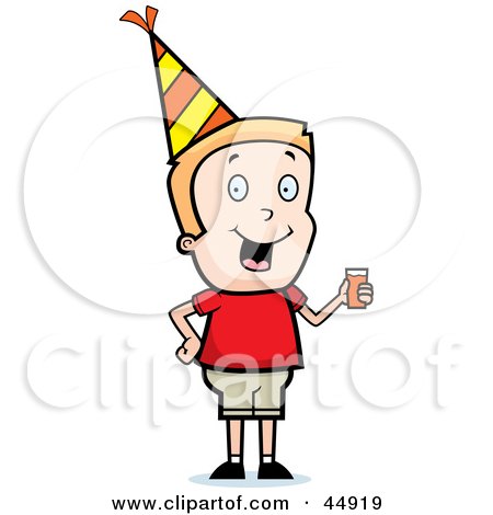 Royalty-free (RF) Clipart Illustration of a Blond Caucasian Boy Character Wearing A Party Hat And Drinking Punch by Cory Thoman
