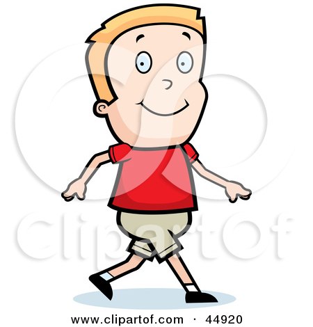 Royalty-free (RF) Clipart Illustration of a Blond Caucasian Boy Character Walking by Cory Thoman
