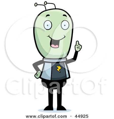 Royalty-free (RF) Clipart Illustration of a Smart Green Extraterrestrial Being With An Idea by Cory Thoman