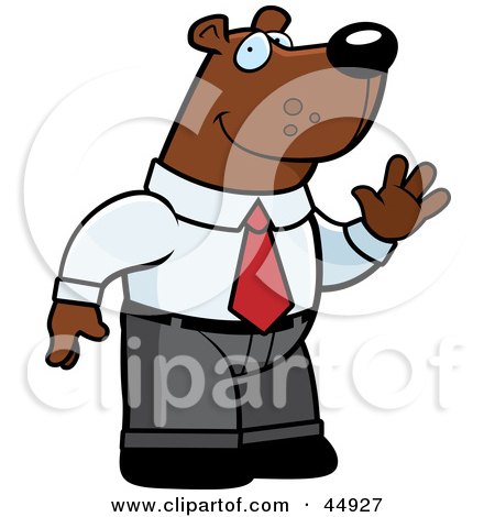 Royalty-free (RF) Clipart Illustration of a Friendly Waving Business Bear Character In A Suit by Cory Thoman