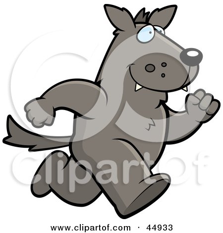 Royalty-free (RF) Clipart Illustration of a Running Wolf Character by Cory Thoman