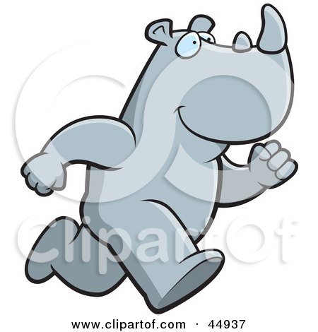 Royalty-free (RF) Clipart Illustration of a Running Gray Rhino Character by Cory Thoman
