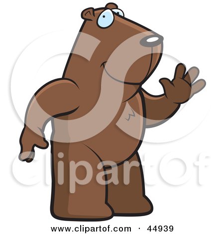 Royalty-free (RF) Clipart Illustration of a Friendly Brown Groundhog Standing Upright And Waving by Cory Thoman