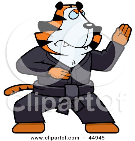 Royalty-free (RF) Clipart Illustration of a Karate Tiger Character in a Black Robe by Cory Thoman