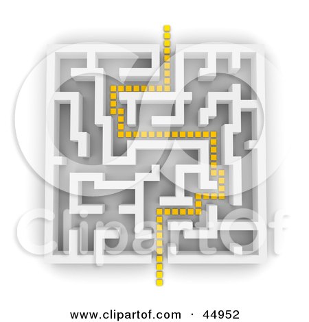 Royalty-free (RF) Clipart Illustration of a Yellow Path Leading Through The Confusion Of A Maze by Jiri Moucka