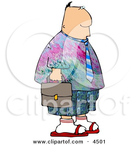 Businessman Wearing Colorful Hippie Clothing To His Work On Casual Friday Clipart by djart