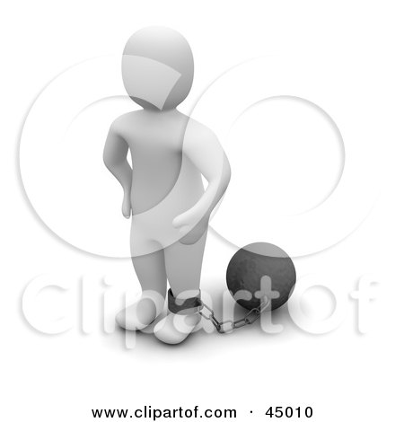 Royalty-free (RF) Clipart Illustration of a 3d Blanco Man Character Tied To A Ball And Chain by Jiri Moucka