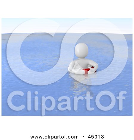 Royalty-free (RF) Clipart Illustration of a Helpess 3d Blanco Man Character Floating In A Lifebuoy At Sea by Jiri Moucka