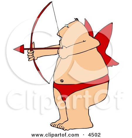 Overweight Man Wearing Valentine Cupid Costume While Aiming a Bow an Arrow Clipart by djart
