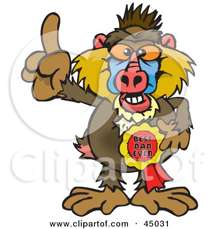 Royalty-free (RF) Clipart Illustration of a Baboon Character Wearing A Best Dad Ever Ribbon by Dennis Holmes Designs