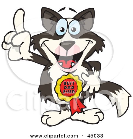 Royalty-free (RF) Clipart Illustration of a Border Collie Character Wearing A Best Dad Ever Ribbon by Dennis Holmes Designs