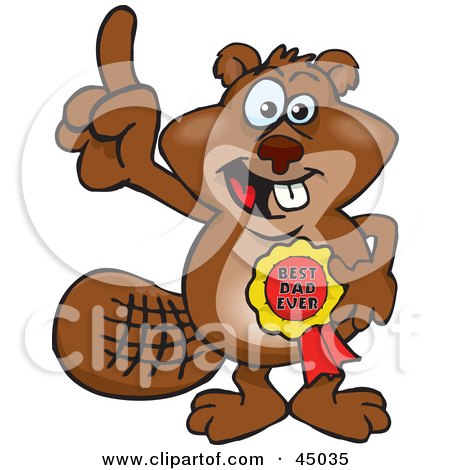 Royalty-free (RF) Clipart Illustration of a Beaver Character Wearing A Best Dad Ever Ribbon by Dennis Holmes Designs