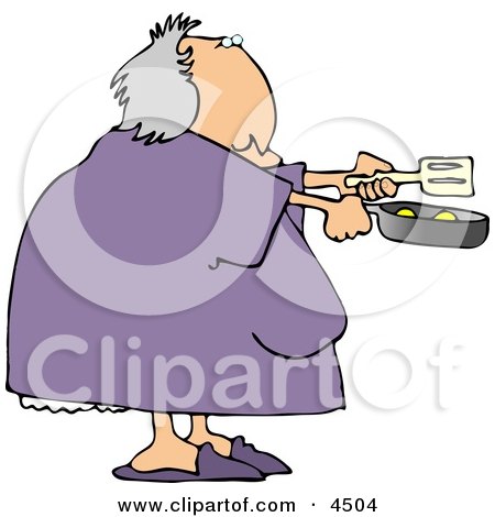 Obese Woman Cooking Breakfast Eggs In a Skillet Clipart by djart