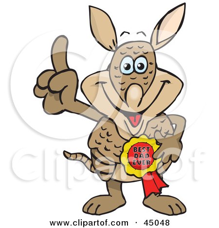 Royalty-free (RF) Clipart Illustration of an Armadillo Character Wearing A Best Dad Ever Ribbon by Dennis Holmes Designs