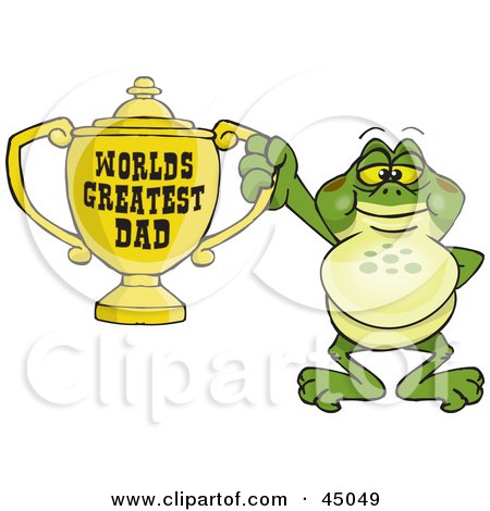 Royalty-free (RF) Clipart Illustration of a Character Holding A Golden Worlds Greatest Dad Trophy by Dennis Holmes Designs