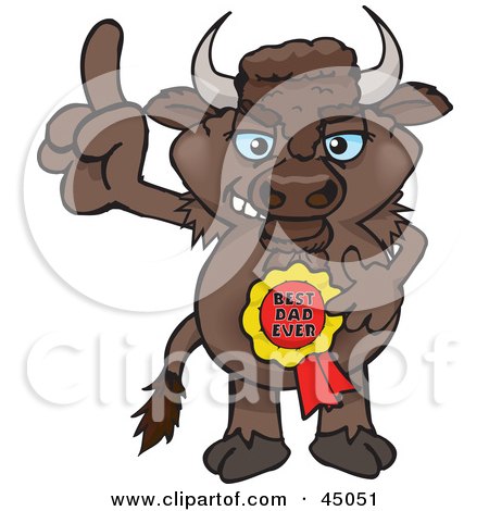 Royalty-free (RF) Clipart Illustration of a Bison Character Wearing A Best Dad Ever Ribbon by Dennis Holmes Designs