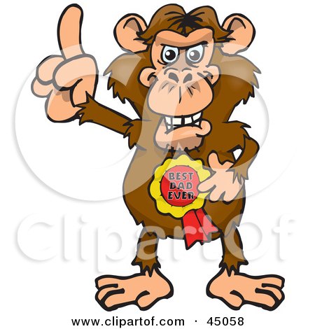Royalty-free (RF) Clipart Illustration of a Chimpanzee Character Wearing A Best Dad Ever Ribbon by Dennis Holmes Designs