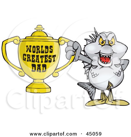 Royalty-free (RF) Clipart Illustration of a Bream Fish Character Holding A Golden Worlds Greatest Dad Trophy by Dennis Holmes Designs