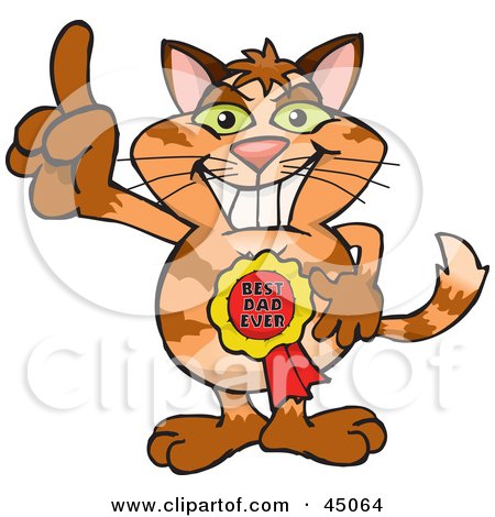 Royalty-free (RF) Clipart Illustration of a Ginger Cat Character Wearing A Best Dad Ever Ribbon by Dennis Holmes Designs