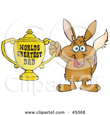 Royalty-free (RF) Clipart Illustration of a Bilby Character Holding A Golden Worlds Greatest Dad Trophy by Dennis Holmes Designs