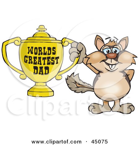 Royalty-free (RF) Clipart Illustration of a Chipmunk Character Holding A Golden Worlds Greatest Dad Trophy by Dennis Holmes Designs
